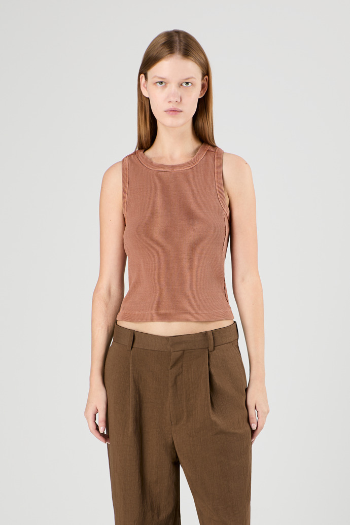 Ribbed Tank Top Ausgeblichenes geripptes Tanktop in Terracotta