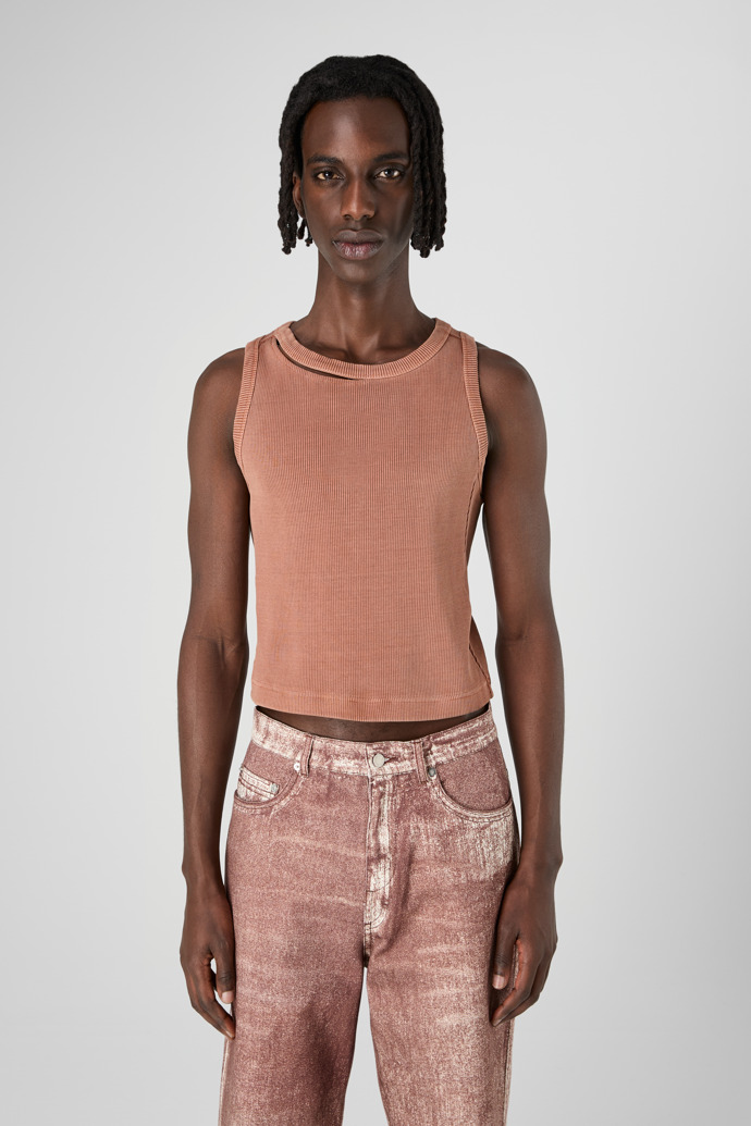 Ribbed Tank Top Ausgeblichenes geripptes Tanktop in Terracotta