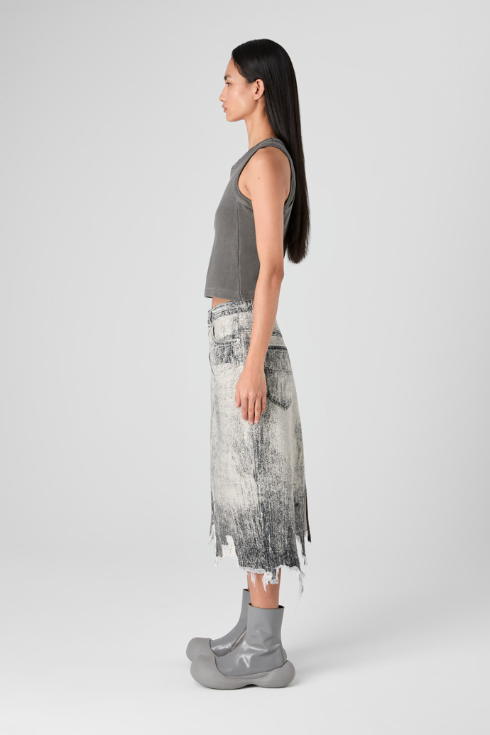 Denim Skirt Faded Black Paint Print Denim Skirt