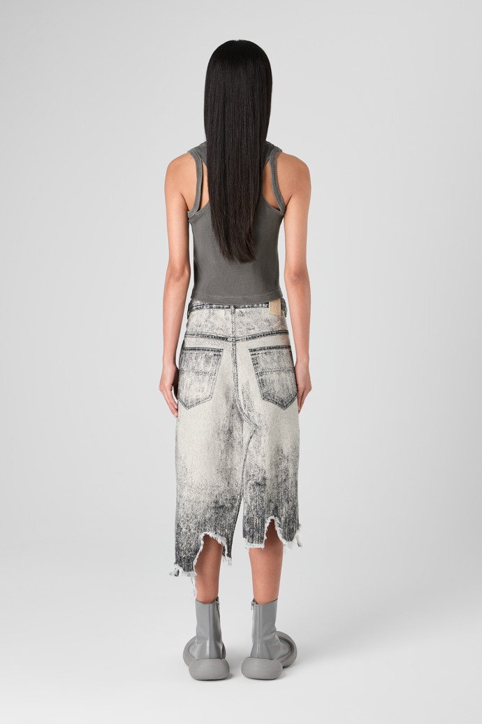 Denim Skirt Faded Black Paint Print Denim Skirt