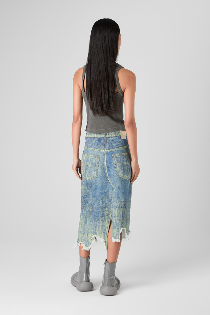 Denim Skirt Sand Blue Paint Print Denim Skirt