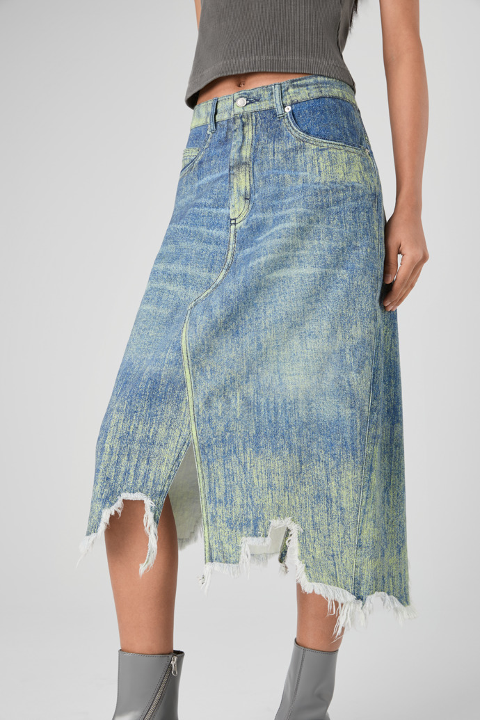 Denim Skirt 샌드 블루 페인트 프린트 데님 스커트