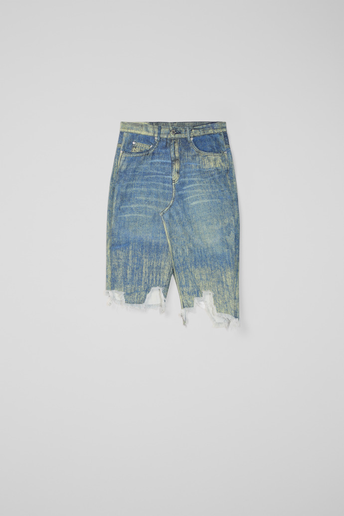 Denim Skirt Gonna in denim con stampa di vernice blu sabbia