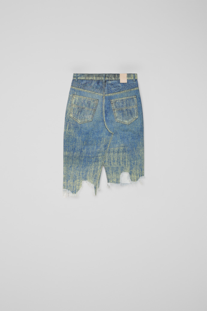 Denim Skirt Gonna in denim con stampa di vernice blu sabbia