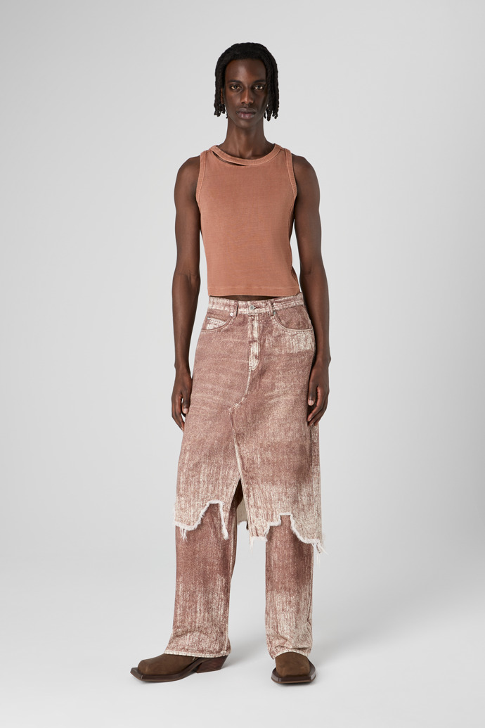 Denim Skirt Gonna in denim con stampa di vernice terracotta