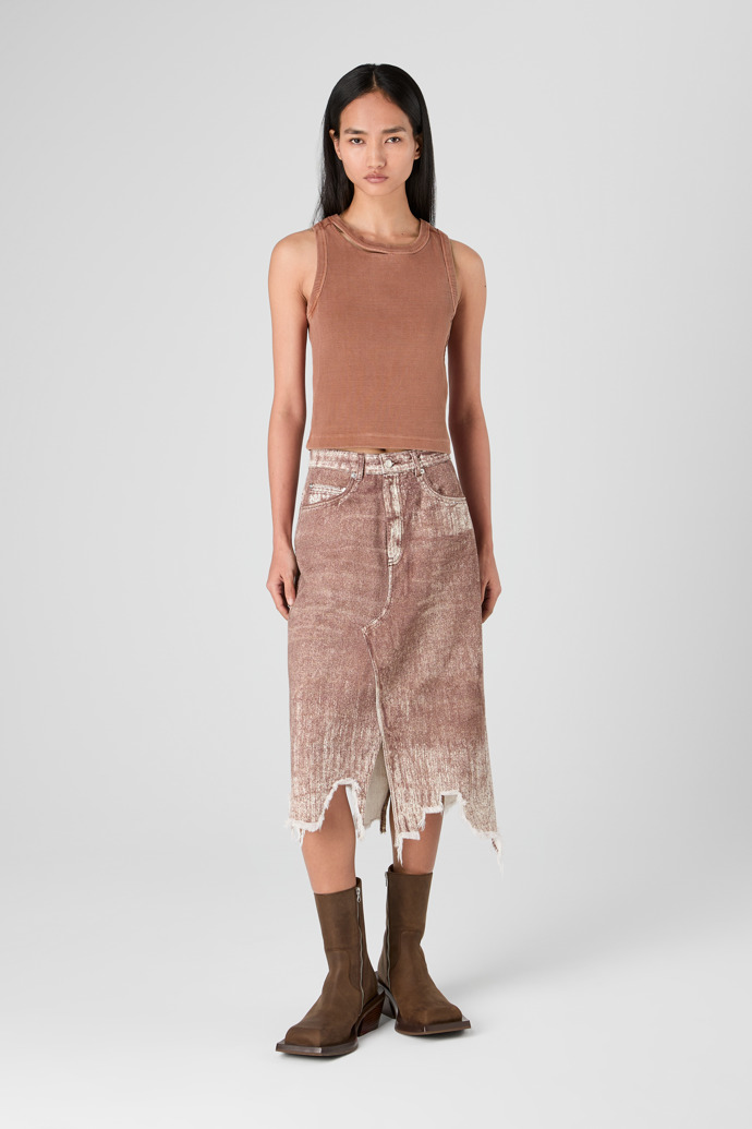 Denim Skirt Jeansrock mit Farbaufdruck in Terracotta