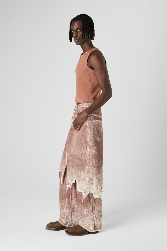 Denim Skirt Terracotta denim rok met verfprint