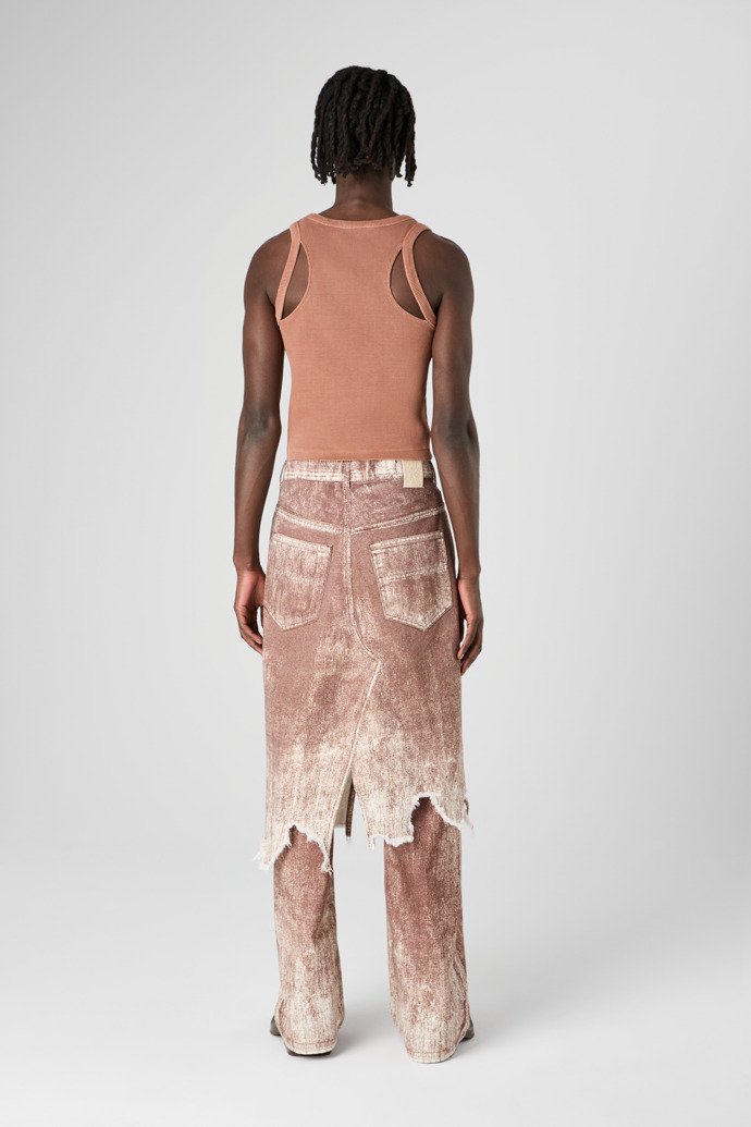 Denim Skirt Gonna in denim con stampa di vernice terracotta