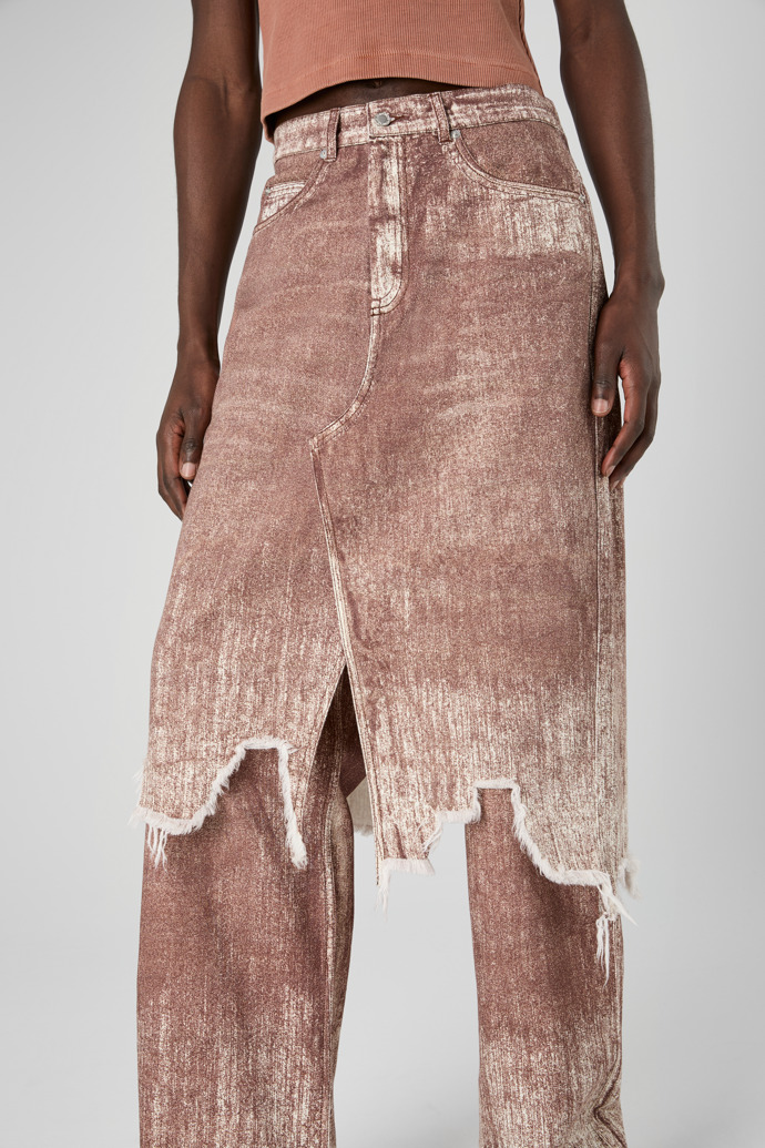 Denim Skirt Terracotta denim rok met verfprint