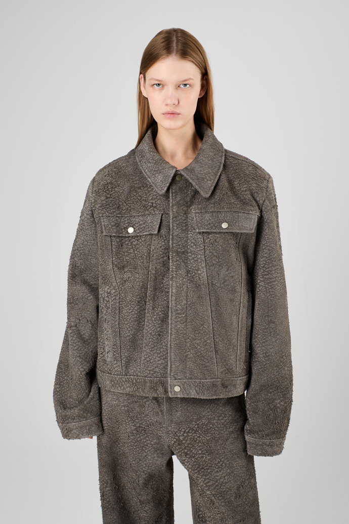 Suede Jacket Chaqueta de piel afelpada arrugada gris