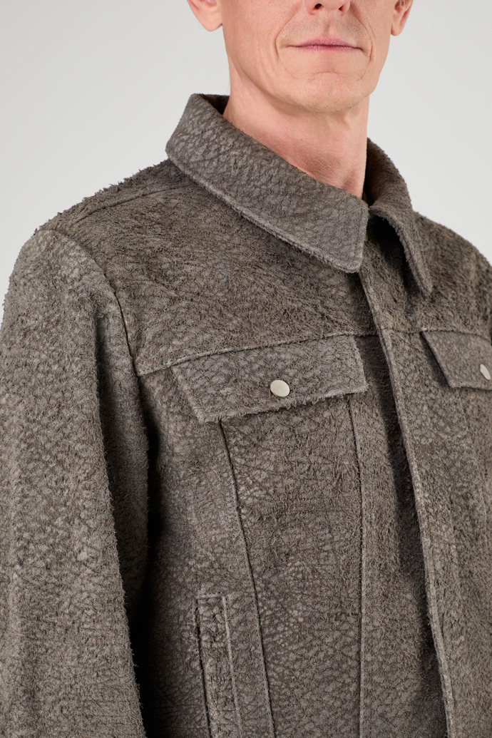 Suede Jacket Gray Wrinkled Suede Leather Jacket