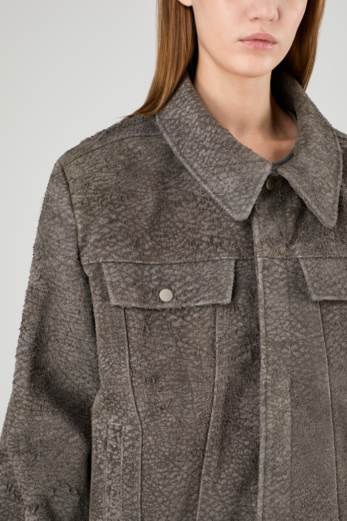 Suede Jacket Gray Wrinkled Suede Leather Jacket