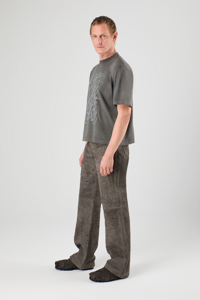 Suede Trousers Gray Wrinkled Suede Leather Trousers