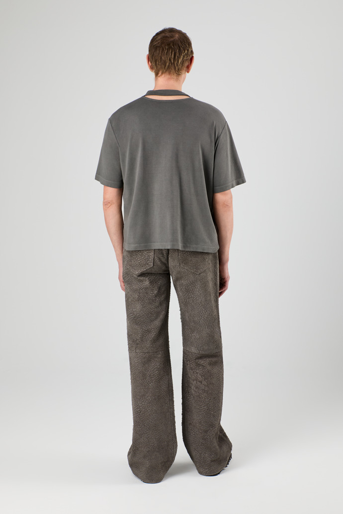 Suede Trousers Gray Wrinkled Suede Leather Trousers