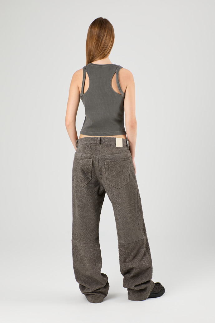 Suede Trousers Pantalones de piel afelpada arrugada grises