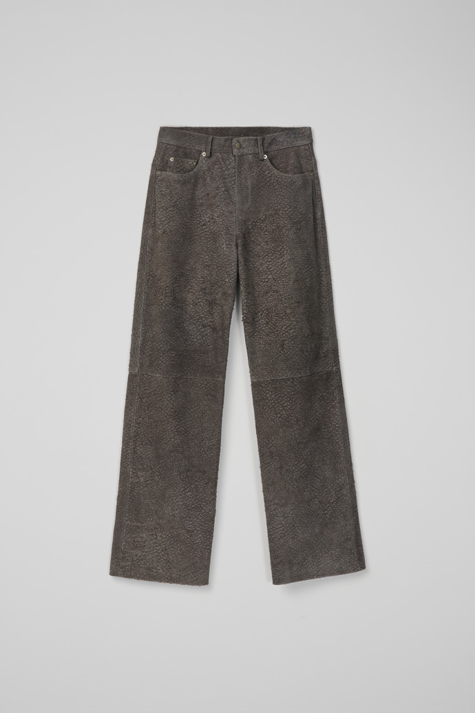 Suede Trousers Pantalon en cuir velours gris froissé