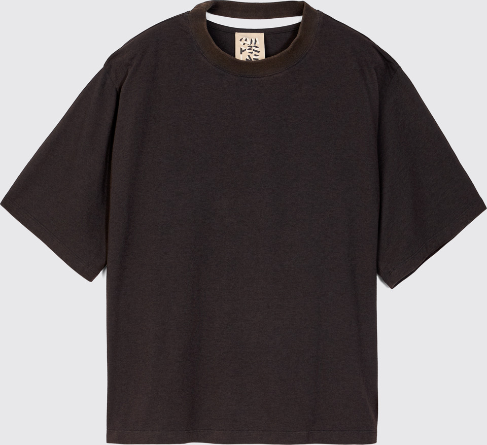 Side view of CAMPERLAB JERSEY Faded Black Boxy T-shirt