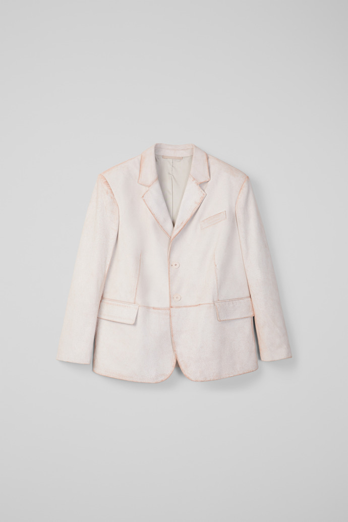 Side view of CAMPERLAB LEATHER White cracked leather blazer