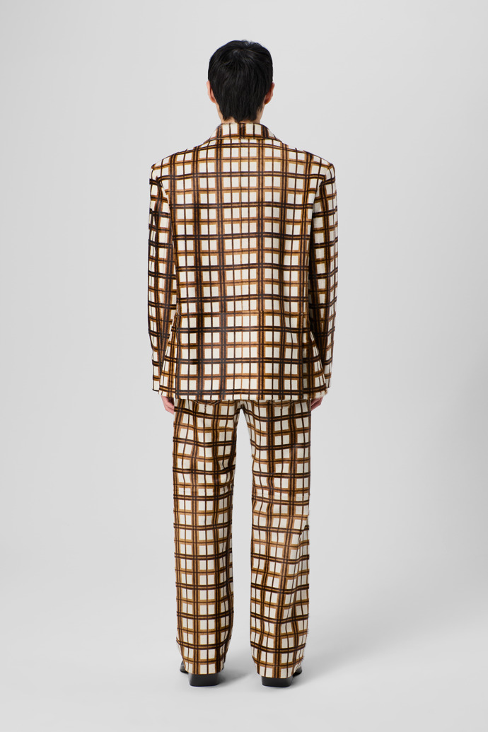 CAMPERLAB LEATHER Cream-brown tartan hair-on-leather blazer