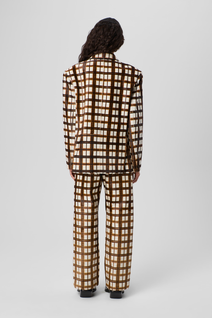 CAMPERLAB LEATHER Cream-brown tartan hair-on-leather blazer