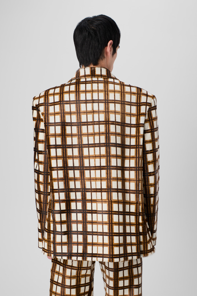 CAMPERLAB LEATHER Cream-brown tartan hair-on-leather blazer