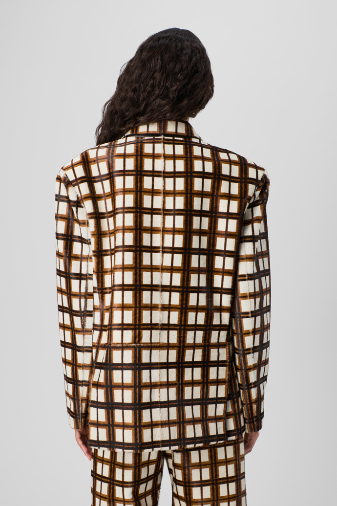 CAMPERLAB LEATHER Cream-brown tartan hair-on-leather blazer