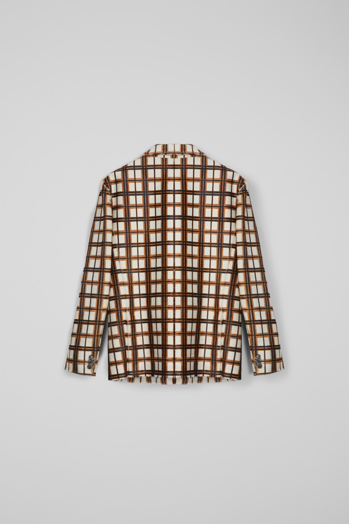 Back view of CAMPERLAB LEATHER Cream-brown tartan hair-on-leather blazer