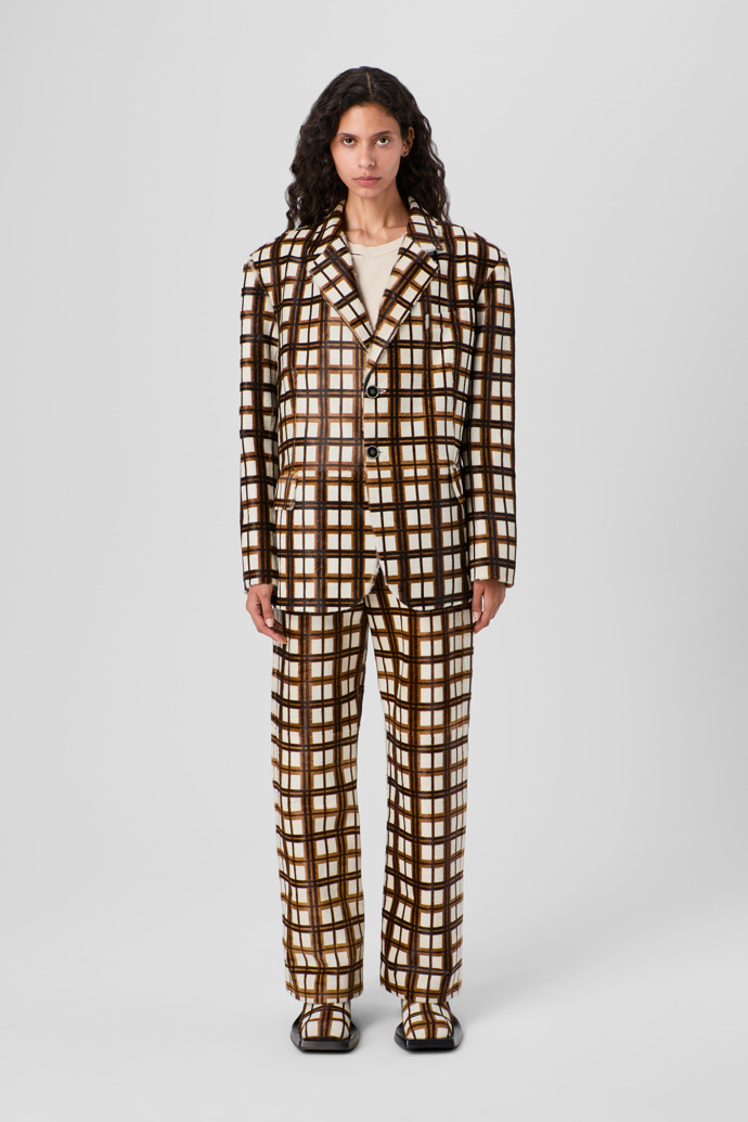 CAMPERLAB LEATHER Cream-brown tartan hair-on-leather trousers