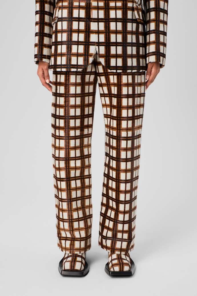 CAMPERLAB LEATHER Cream-brown tartan hair-on-leather trousers