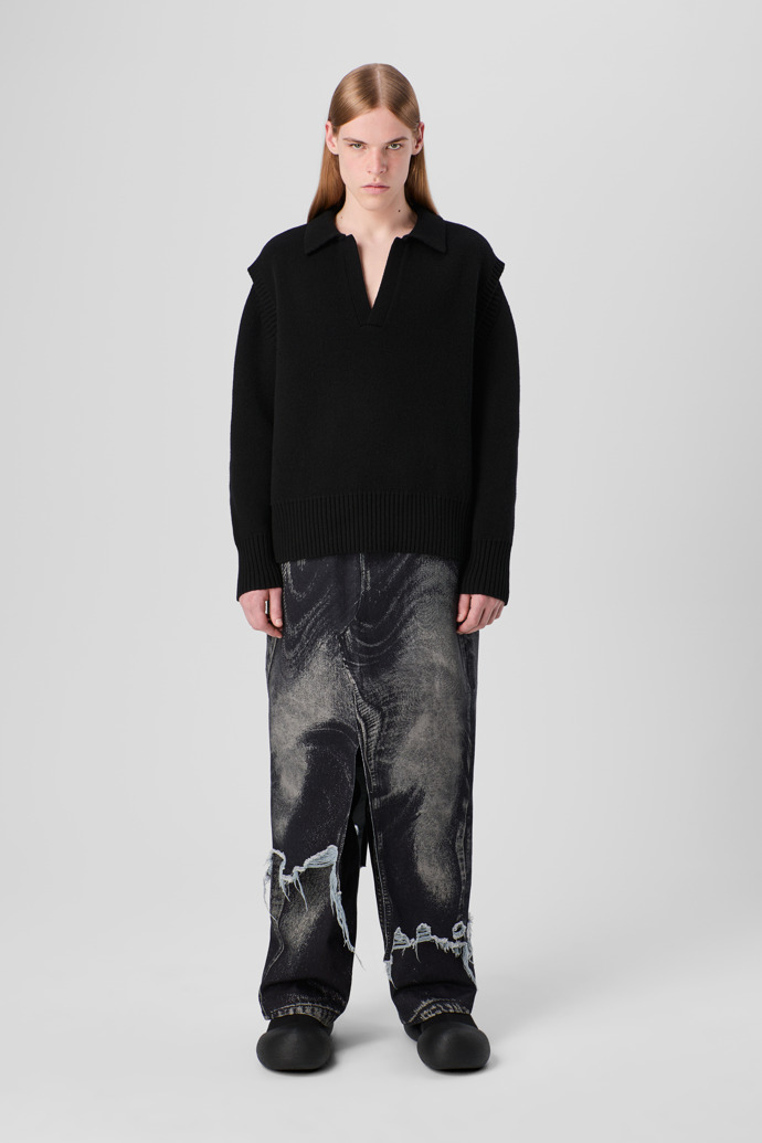 CAMPERLAB DENIM Black-gray asymmetric denim skirt
