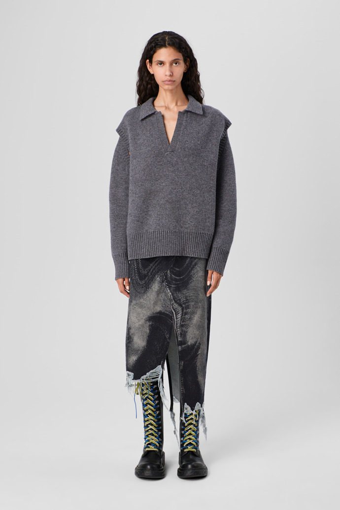 CAMPERLAB DENIM Black-gray asymmetric denim skirt