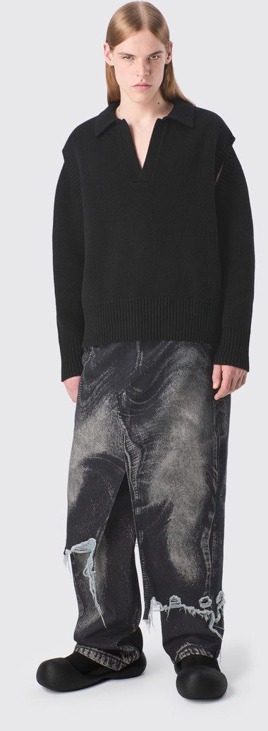 CAMPERLAB DENIM Black-gray asymmetric denim skirt