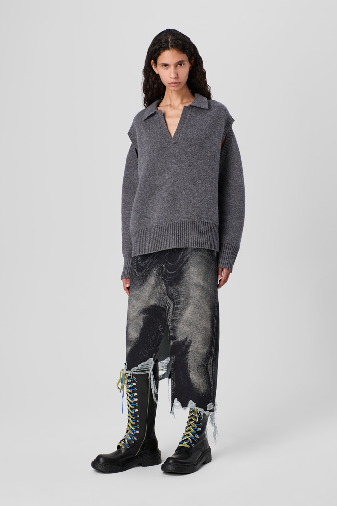 CAMPERLAB DENIM Black-gray asymmetric denim skirt