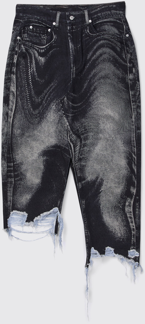 Side view of CAMPERLAB DENIM Black-gray asymmetric denim skirt