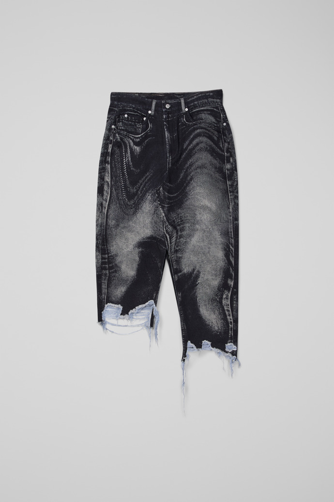 Side view of CAMPERLAB DENIM Black-gray asymmetric denim skirt