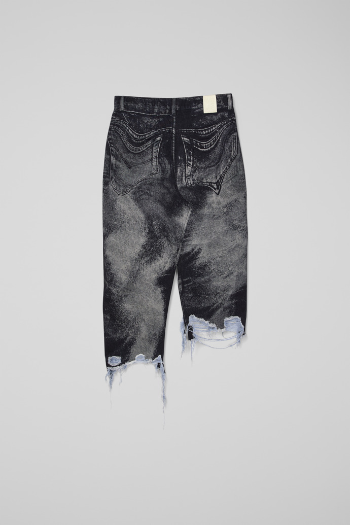 Back view of CAMPERLAB DENIM Black-gray asymmetric denim skirt