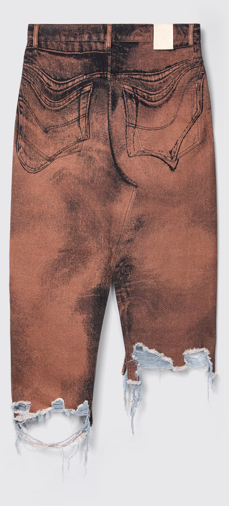 Back view of CAMPERLAB DENIM Brown-black asymmetric denim skirt