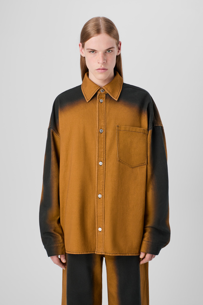 CAMPERLAB DENIM Terracotta denim shirt with printed spray effect