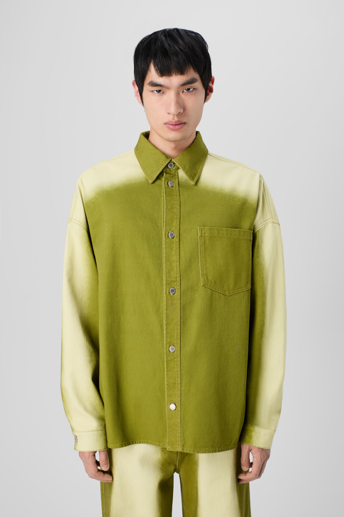 CAMPERLAB DENIM Green denim shirt with printed spray effect