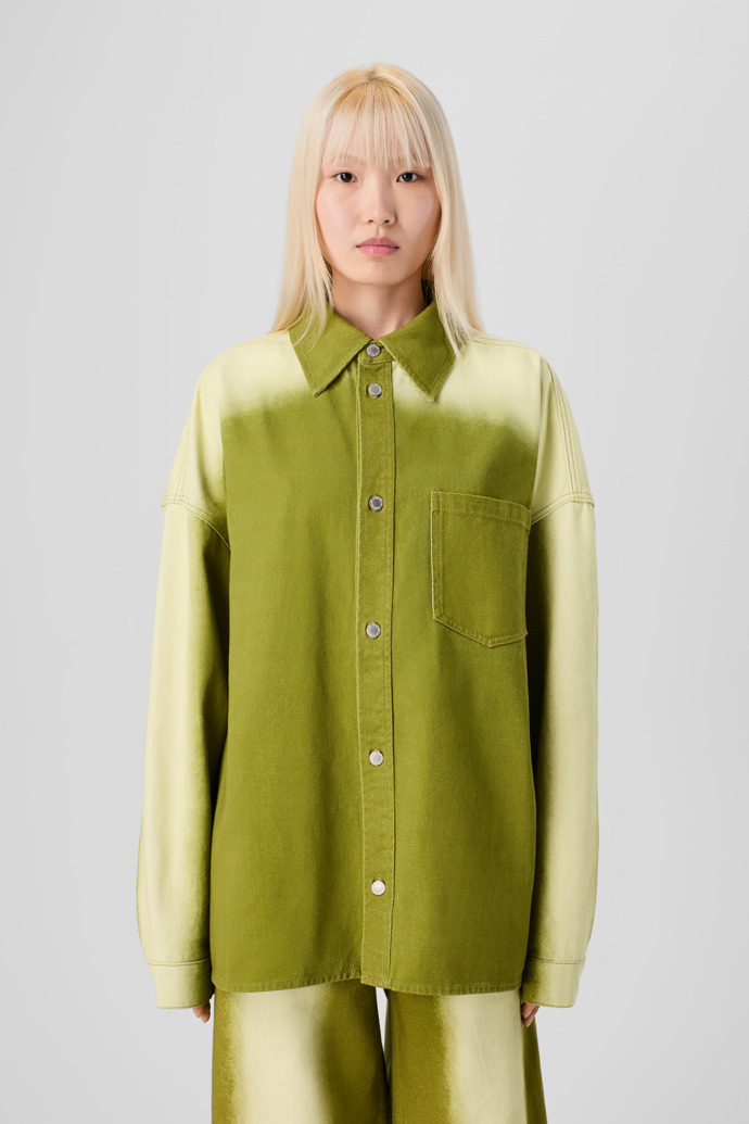 CAMPERLAB DENIM Green denim shirt with printed spray effect