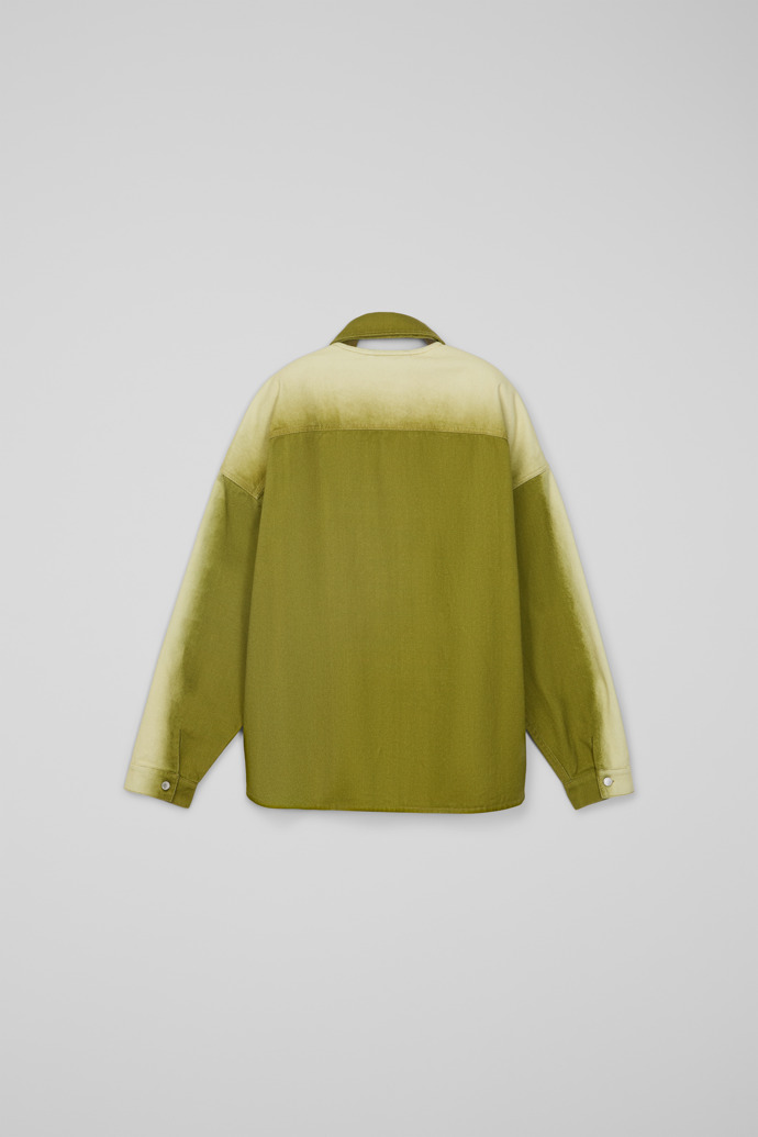 Back view of CAMPERLAB DENIM Green denim shirt with printed spray effect