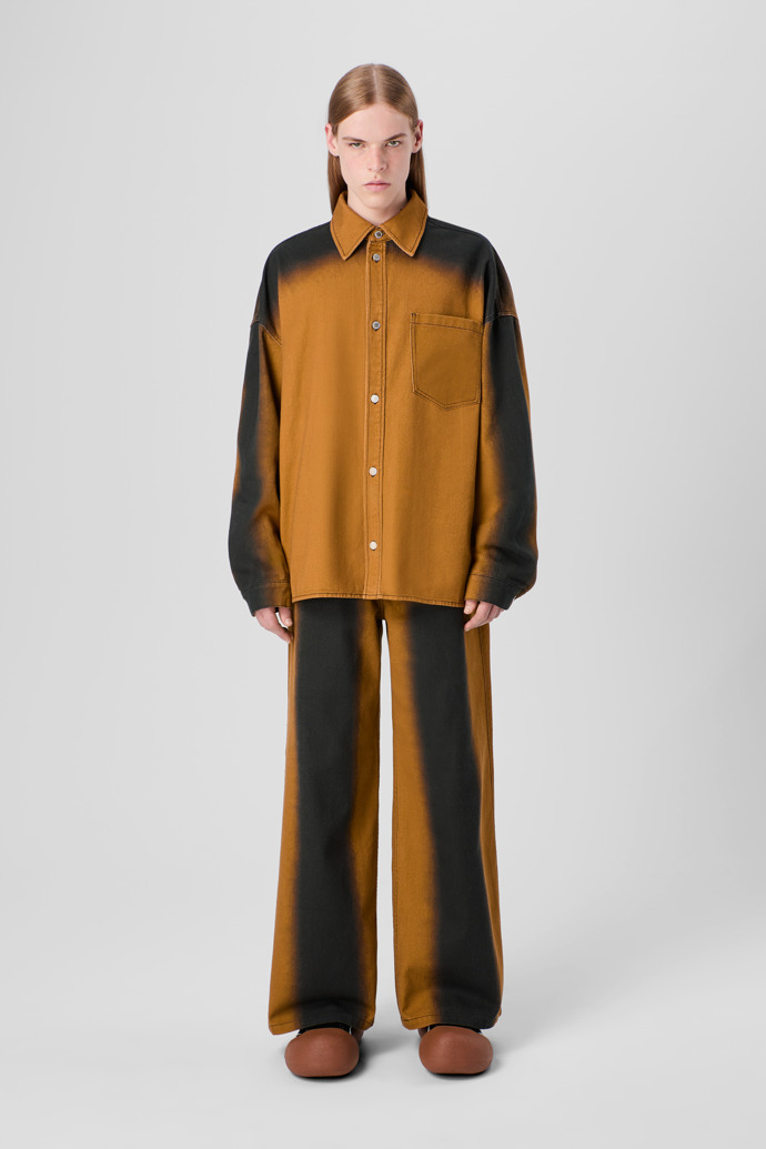 CAMPERLAB DENIM Terracotta bootcut jeans with printed spray effect