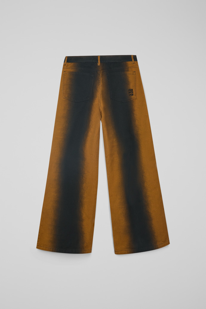 Back view of CAMPERLAB DENIM Terracotta bootcut jeans with printed spray effect