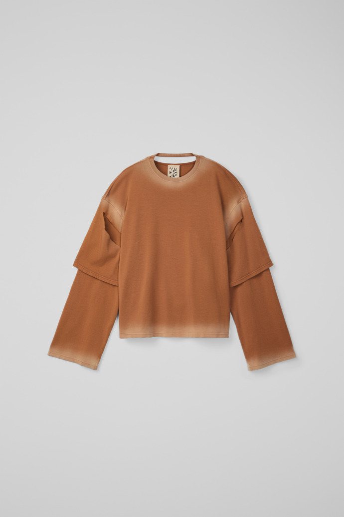 Side view of CAMPERLAB JERSEY Faded terracotta organic cotton long sleeve T-Shirt