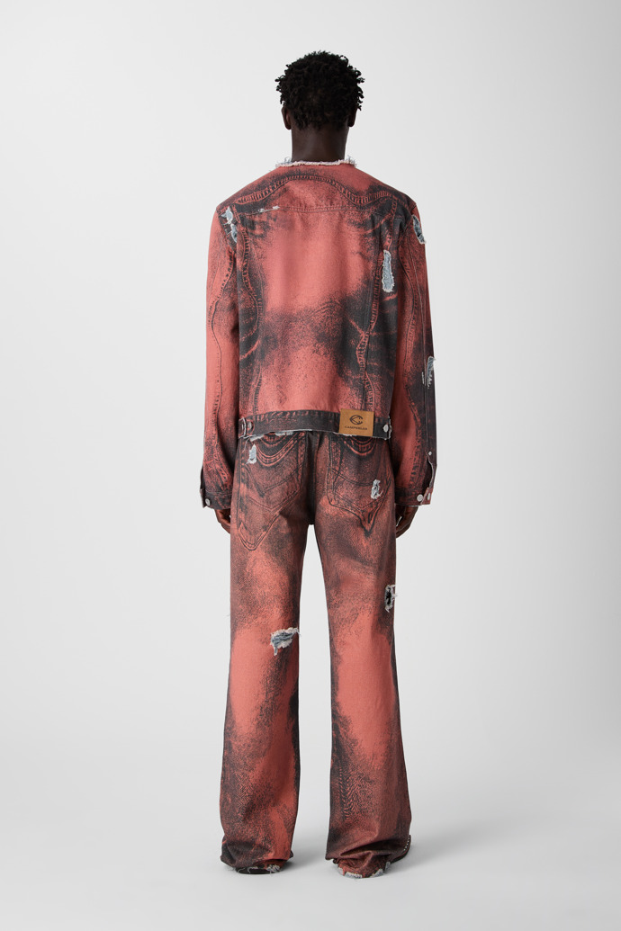 DISTORTED PRINT DISTRESSED DENIM JACKET NARANJA-NEGRO