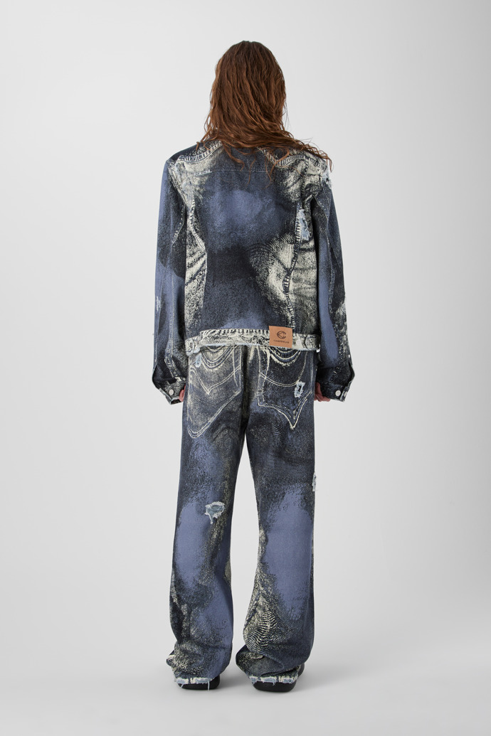 DISTORTED PRINT DISTRESSED DENIM JACKET BLEU-CRÈME