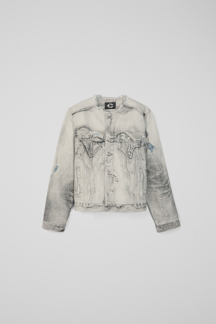 DISTORTED PRINT DISTRESSED DENIM JACKET