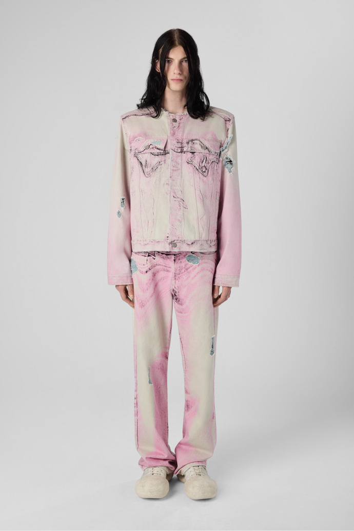 DISTORTED PRINT DISTRESSED DENIM JACKET