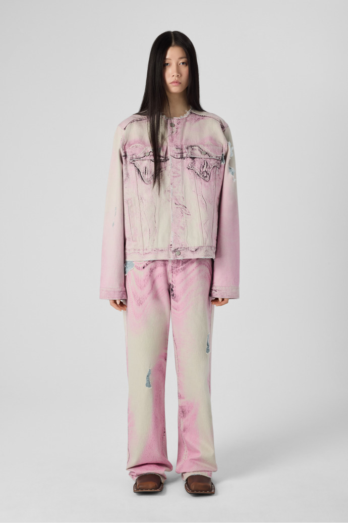 DISTORTED PRINT DISTRESSED DENIM JACKET