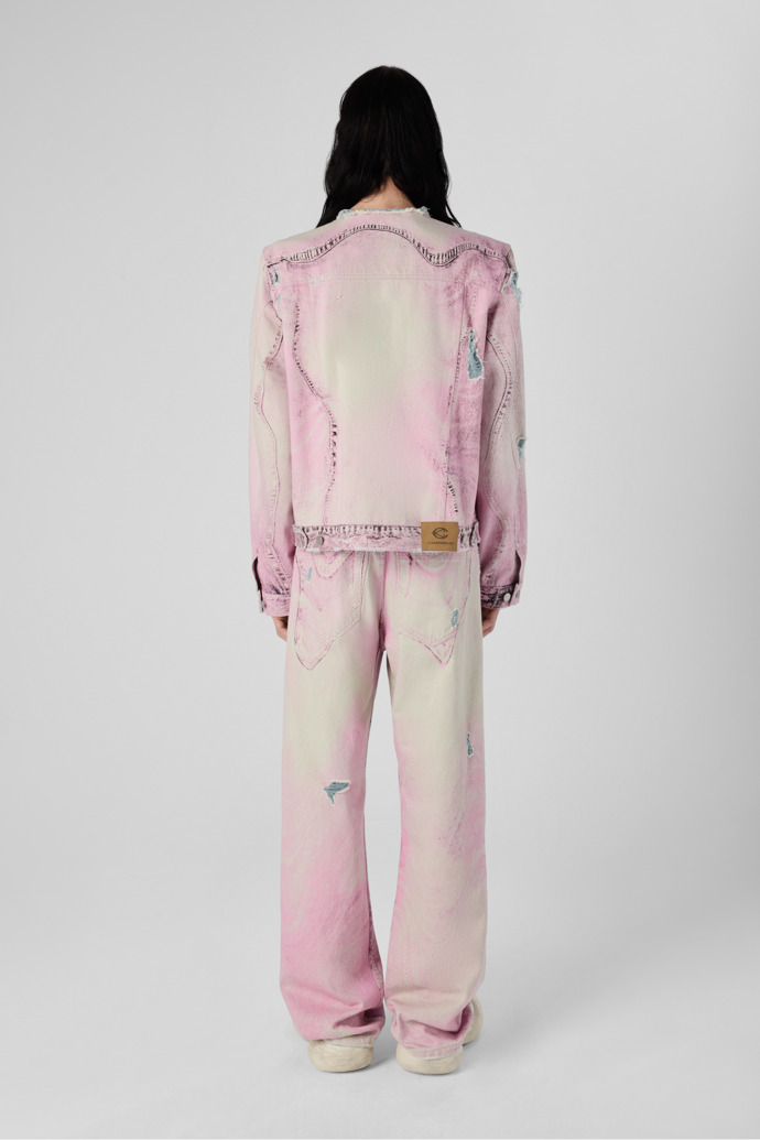 DISTORTED PRINT DISTRESSED DENIM JACKET